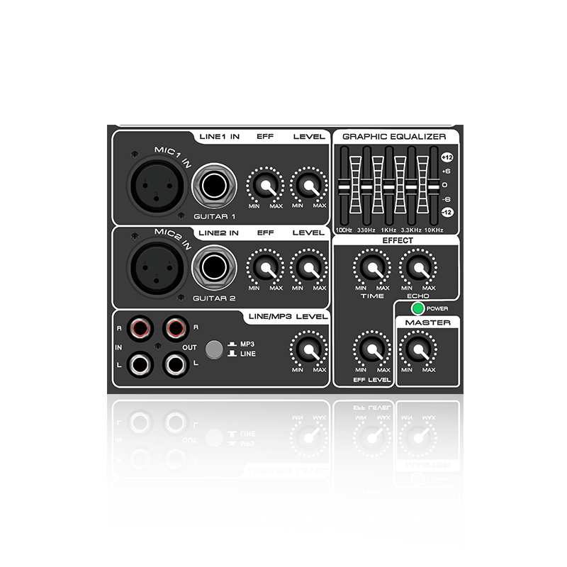 PL3: Cothromóir Grafach 5-bhanna agus Modúl Feidhme Analógach Cothrománach Éifeacht Mic le haghaidh Amplifier Aicme AB