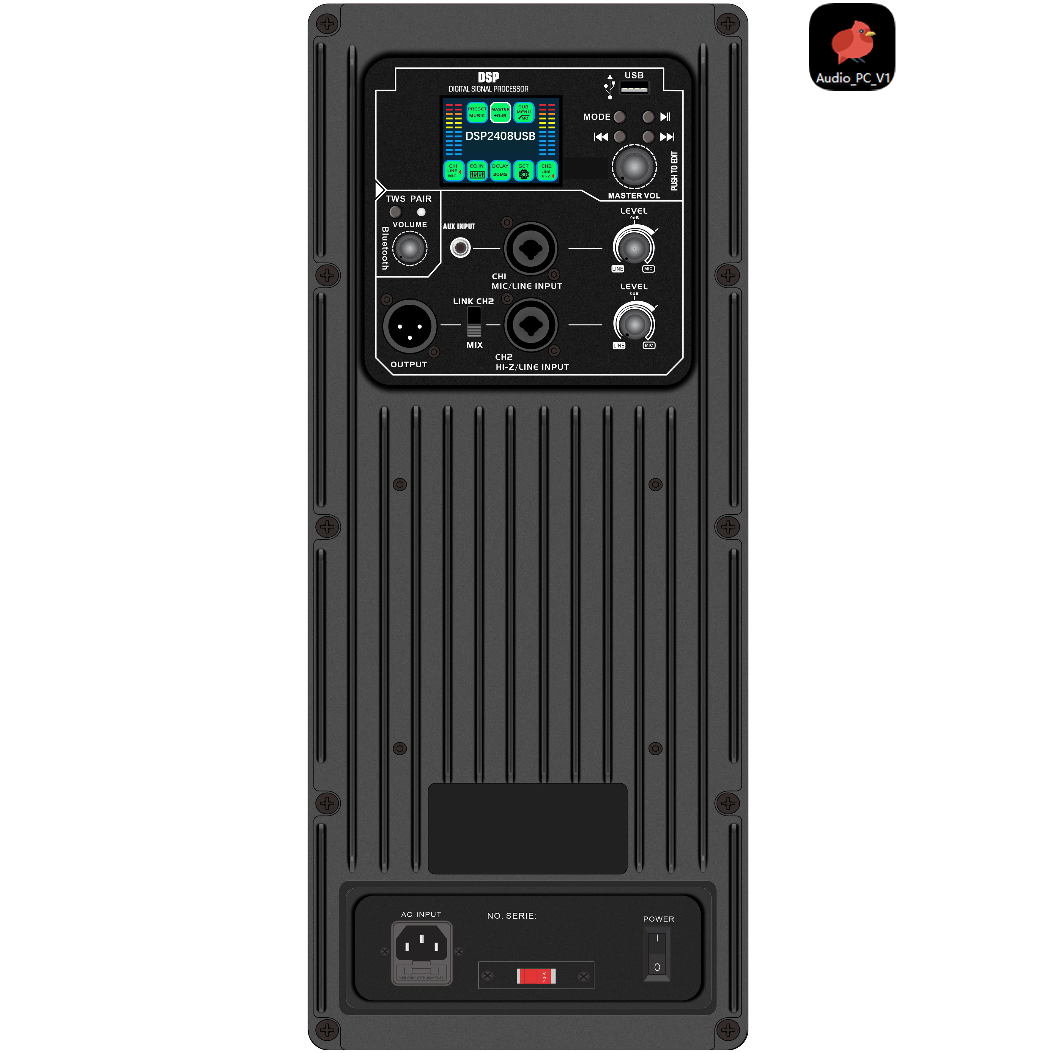 DSP2408USB Scáileán datha amplifier cumhachta gníomhach DSP le feidhm athsheinm fuaime tiomáint USB